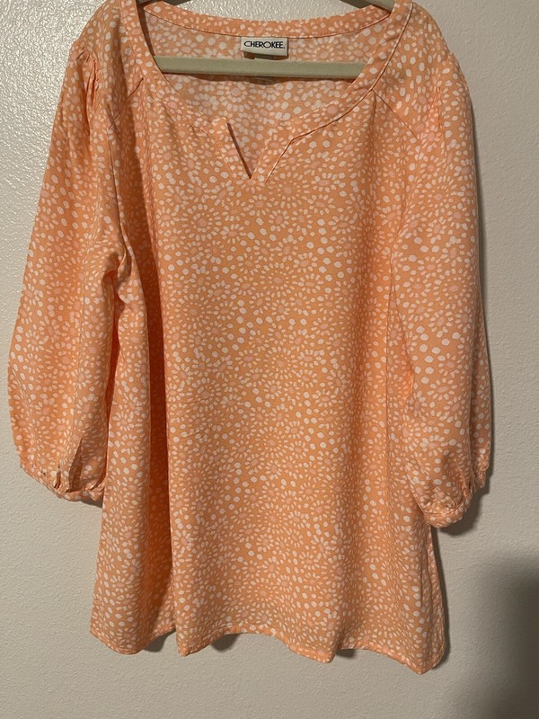 Girls Cherokee Blouse 3/4 Sleeves V-neck Peach & White 10/12