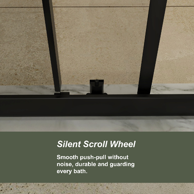 Single Sliding Shower Door 60"W  x 72"H Enclosure Black Finish 1/5" Clear Glass