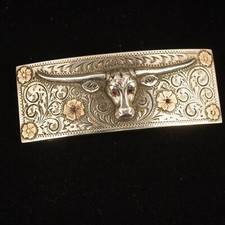 Early 20th Century Sterling Silver 14kt Longhorn Belt Buckle - Free Shipping US