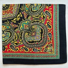 Mens Bandana Vintage Black Cotton Red Paisley Damask Handkerchief Kerchief 19"