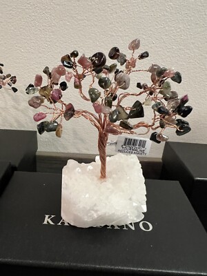 Mixed Tourmaline Gem Stone Tree W/Quartz Base and copper wire