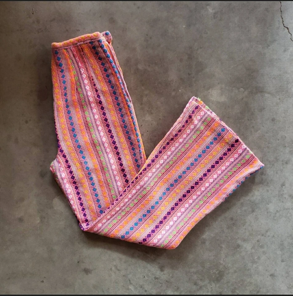 Pantalones de Colección Años 60 70 Psicodélicos Campana Parte Inferior Junior Para Mujer Cintura Alta 24 x 28