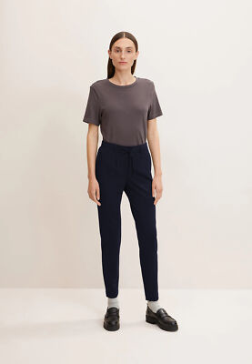 Pantalones De Tela Para Mujer Tom Tailor - Corte Holgado, Tejido Viscosa Suave, Cintura Elástica Con Cordón, Varios Largos