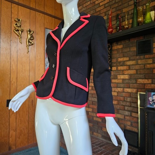 Vintage 60s Mod Fitted Wool Blazer Structured Cropped Suit Colorblock Jacket S/M - Picture 4 of 9