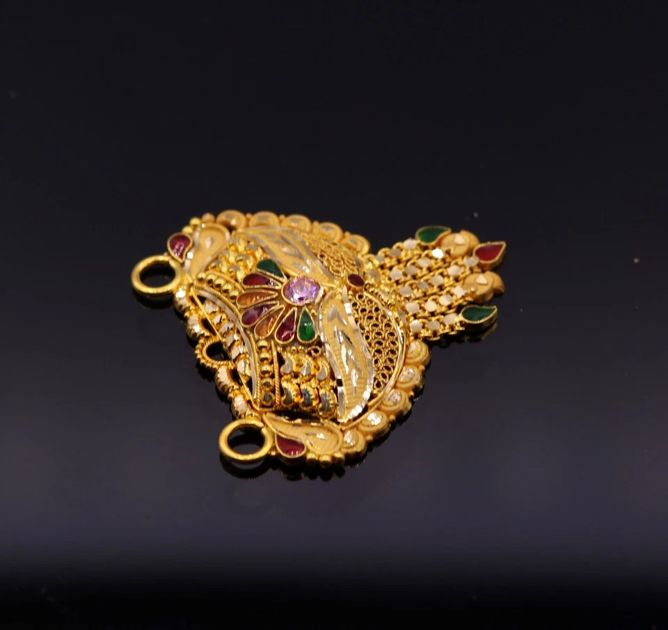 22 K 22 CT ORO ANHELADO A MANO FILIGRANA TRABAJO BODA FIESTA COLGANTE TRADICIONAL IND Foto 4 de 4