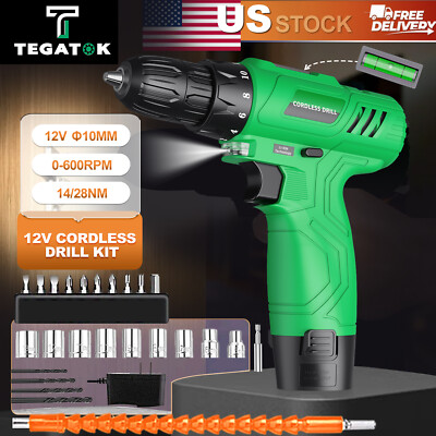 Tegatok 12V Mini Cordless Drill Driver Kit 3/8'' 24NM Screwdriver Electric Power 
