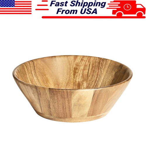 Lightweight Acacia Wood Large Angled Salad & Fruit Bowl Natural Finish Kitchen