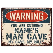 PP4226 WARNING NAME'S MAN CAVE Custom Personalized Chic Sign Decor Funny Gift