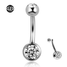 PAIR Implant Grade Titanium 14G 3/8" Double CZ Navel Belly Button Ring Piercing