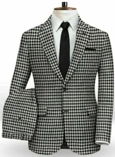 Men Suits Houndstooth Notch Lapel Checkered Blazer Party Prom Casual Suit Custom