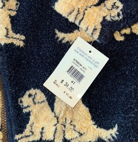 KITESTRINGS Boys Fleece Full Zip 4T Navy Blue Dogs Jacket NWT Vintage USA Made - Picture 2 of 9