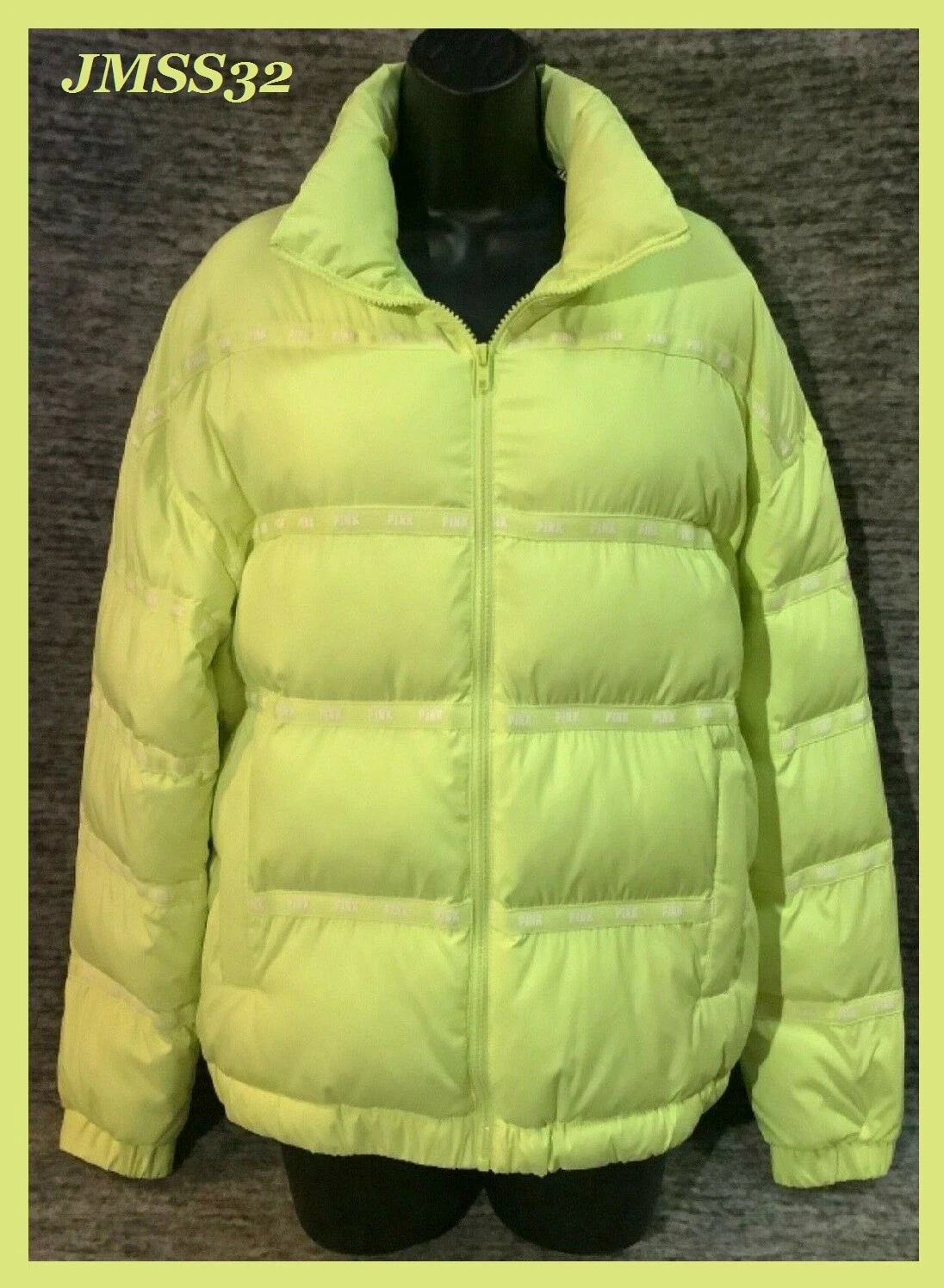 UNDERCOVER Giacca con cappuccio Victoria’s Secret rosa full zip puffer verde lime logo M rara nuova con etichette
