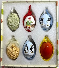 Set of 6 Hand Crafted and Painted Egg Shell Ornaments in Happy Easter Box