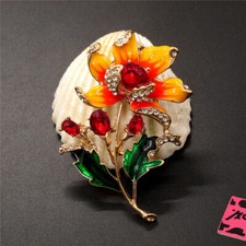 New Orange Enamel Cute Sun Flower Crystal Fashion Women Charm Brooch Pin Gift