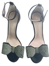 Kate Spade Women's Gweneth Heeled Satin Ankle Strap Crystal Bow Sandals Sz 8 M