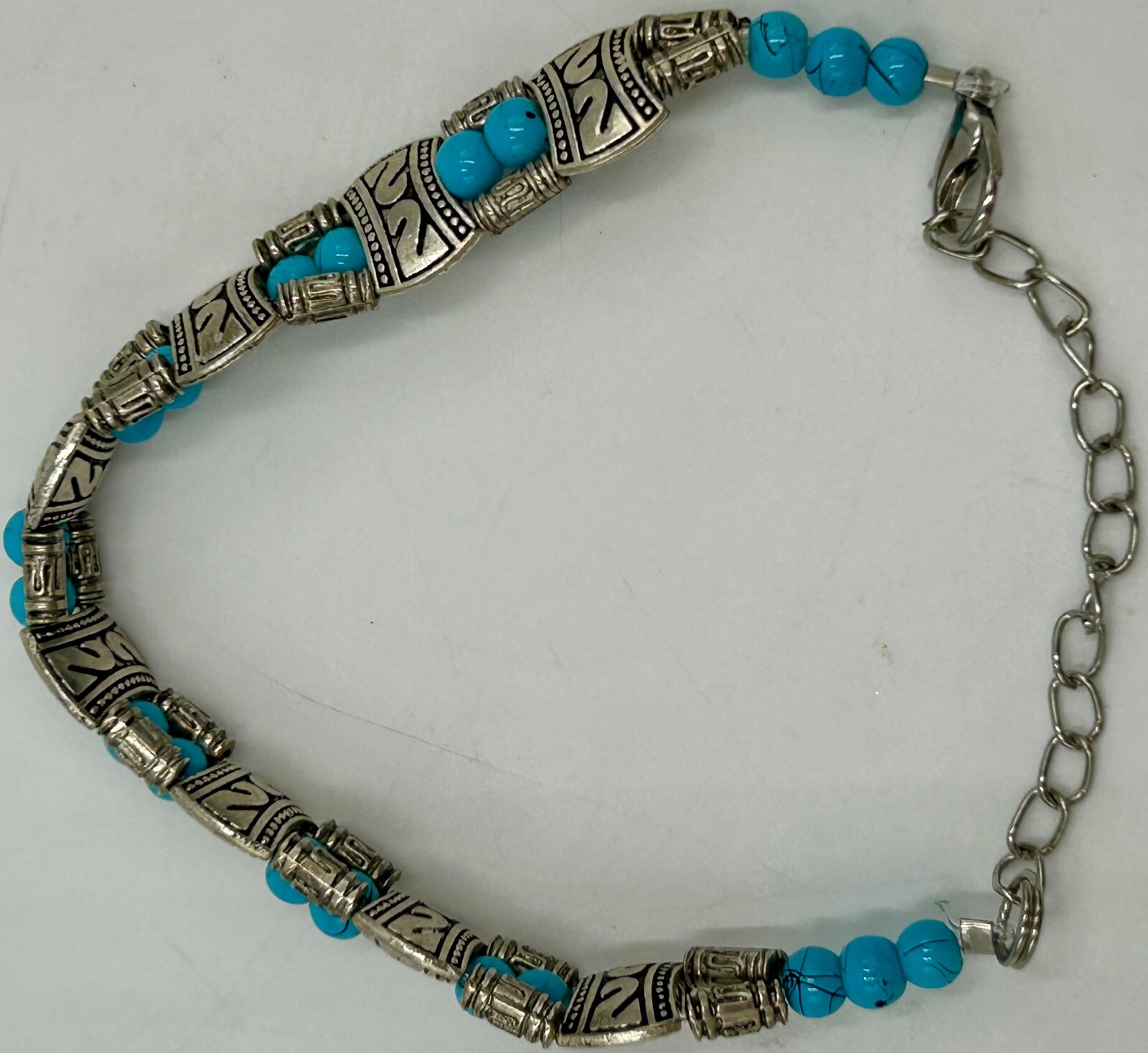 Adjustable Turquoise & Silvertone Bracelet Native… - image 5