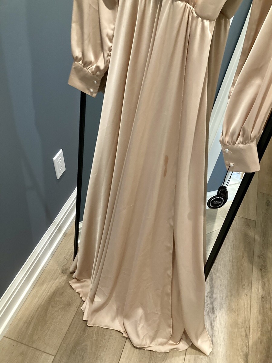 beige satin maxi dress Beige Satin Maxi Dress For Kids 34 Inches Length
