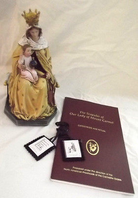 Cast Resin Statuette Our Lady of Mount Carmel FREE Scapular & Booklet Near Mint