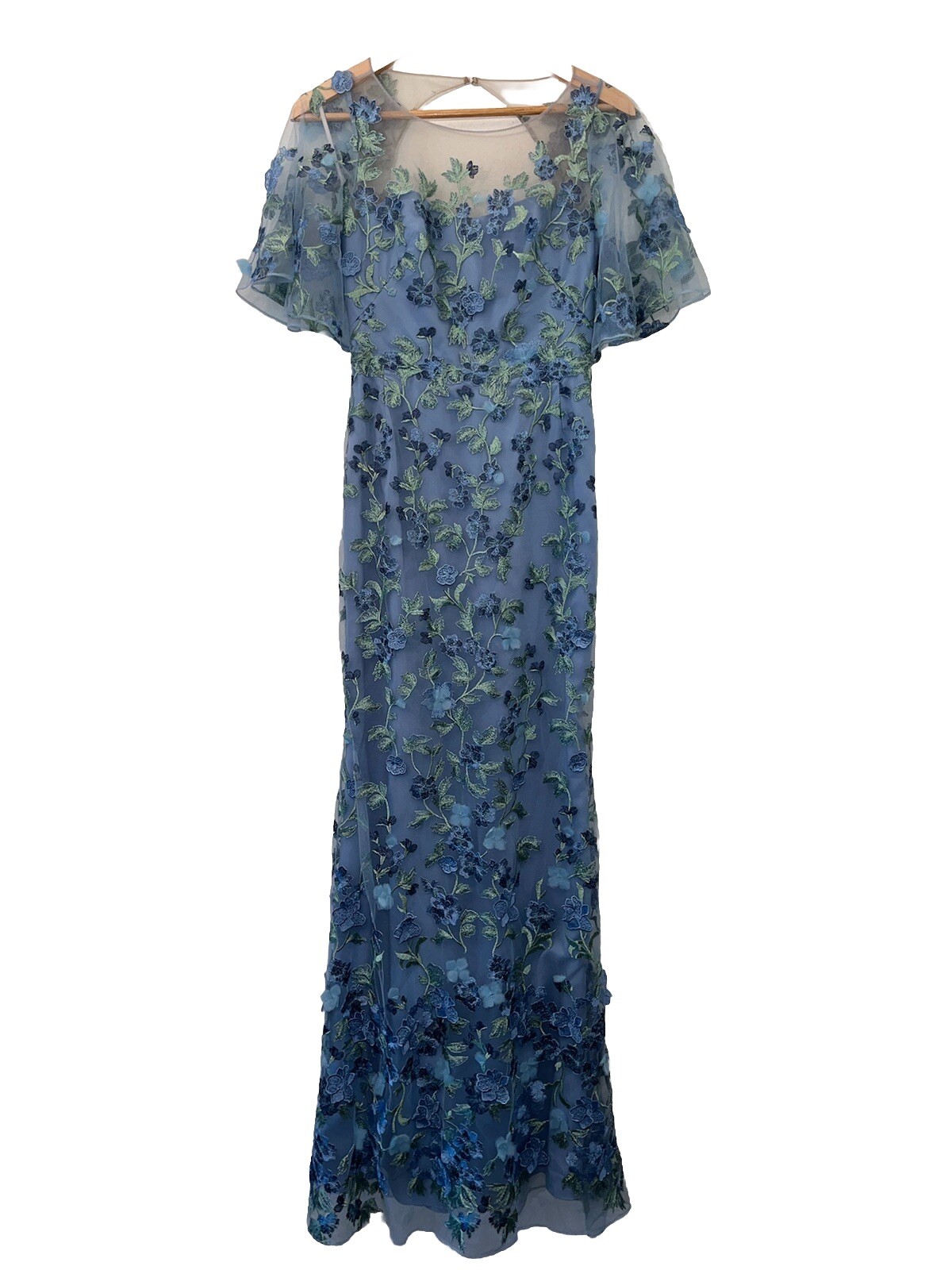 Marchesa Notte Blue Floral Embroidered Tulle Evening Gown Dress 2 Wedding NWT 🟡 image 4