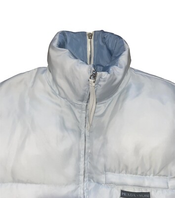 Women Prada Nylon Down Short Puffer Jacket Size 36 Blue | eBay