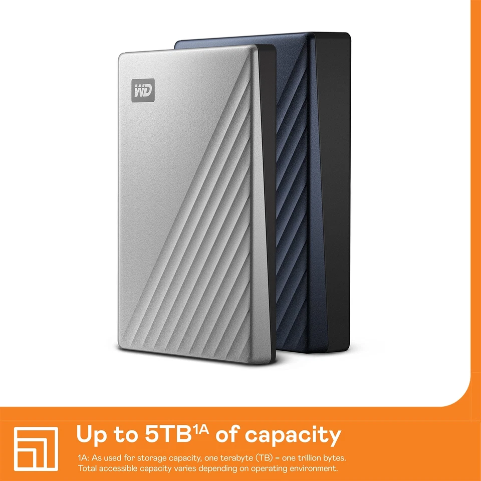 4TB Silver Portable External Hard Drive USB C USB 3.1 with Password Protection - Image 3 of 4