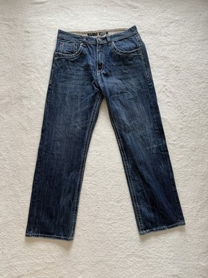Basic Code Jeans Mens 34x32 Blue Denim White  Embroidered Y2K Baggy Hip Hop  