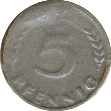 BDL 5 Pfennig 1949 Eichenzweig J.377 Fehlpr&auml;gung ohne Plattierung*