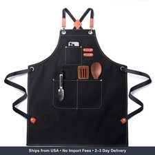 Plus Size Kitchen Apron for Men Women, Cross Back Cotton Canvas Chef Apron
