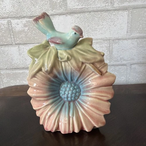 Vintage McCoy Songbird On Sunflower Wall Pocket PINK