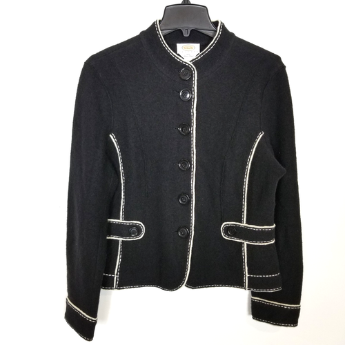 Talbots Damen Merinowolle Blazer Pullover Jacke Gr. L schwarz Knöpfe weiß Akzent