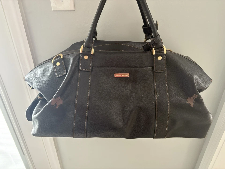 Bagagem de viagem Brooks Brothers couro preto grão seixo bolsa de viagem rolante - Imagem 4 de 4