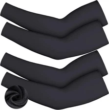 4 Pieces Thermal Arm Warmer Compression Sleeve for Men Women Small, Black 