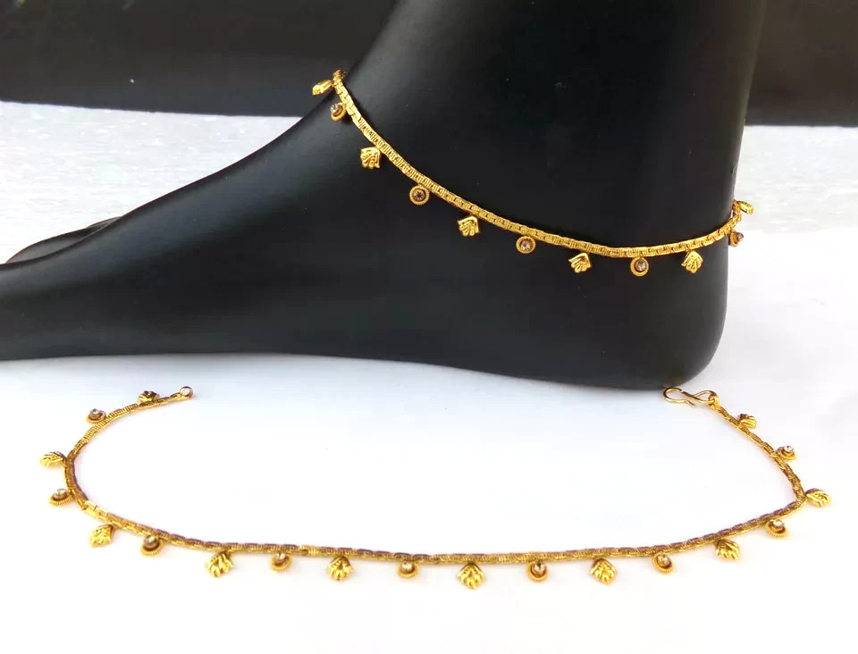 Indian Gold Plated Payal Foot Designer Chain Anklet Set Ethnic Fashion Jewelry
