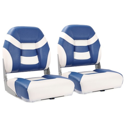 #ad NORTHCAPTAIN Deluxe White Pacific Blue Low Back Folding Boat Seat 2 Seats $109.99