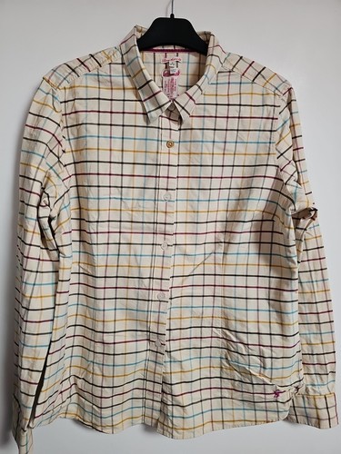 Joules Oxford Check Blouse Shirt Beige Country Size 16