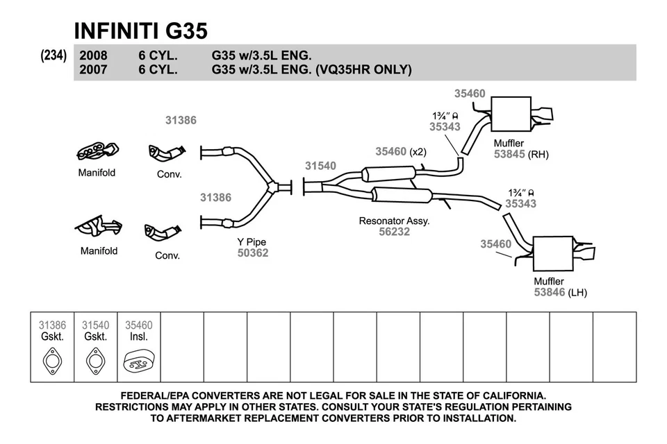For Infiniti G35 2007-2008 Walker 50362 Aluminized Steel Exhaust Y-Pipe Foto 3 de 4