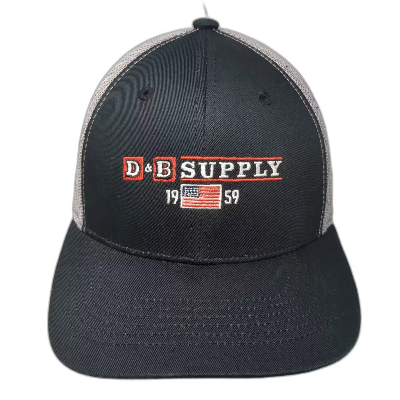 Outdoor Cap Trucker Hat Black Gray OS D & B Supply Mesh Embroidered Snapback