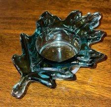 Maple Leaf Votive Tea Light Candle Holder Green Glass Christmas Thanksgiving