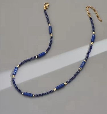  Lapis Lazuli Edelstein Halskette Gold Natürliche Stein Perlen Kette Damen Boho 