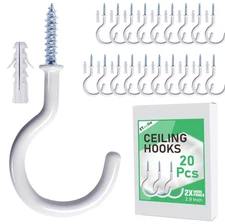 20 Pack 2.9 Inch Heavy Duty Ceiling Hooks Vinyl Coated Screw-In Wall Hooks