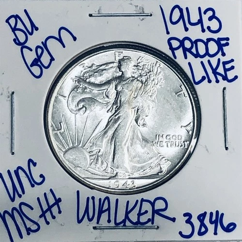 1943 BU UNCIRCULATED WALKING LIBERTY SILVER HALF DOLLAR AUTHENTIC U.S. MINT 3846