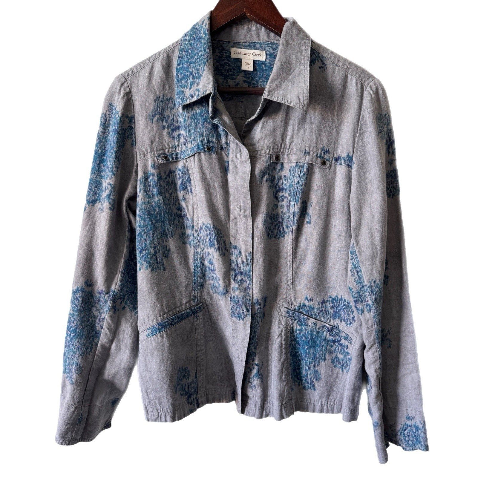 Coldwater Creek Jacket Blazer 100% Linen Snap Front Sz L