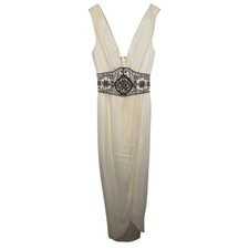 NWT Mandalay White Silk Beaded Embellished Long Ball Gown Evening Dress Size 10