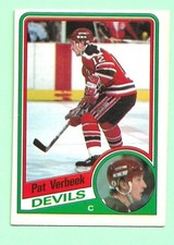 (1) PAT VERBEEK 1984-85 O-PEE-CHEE # 121 DEVILS ROOKIE EX/EX+ CARD (N4858). rookie card picture