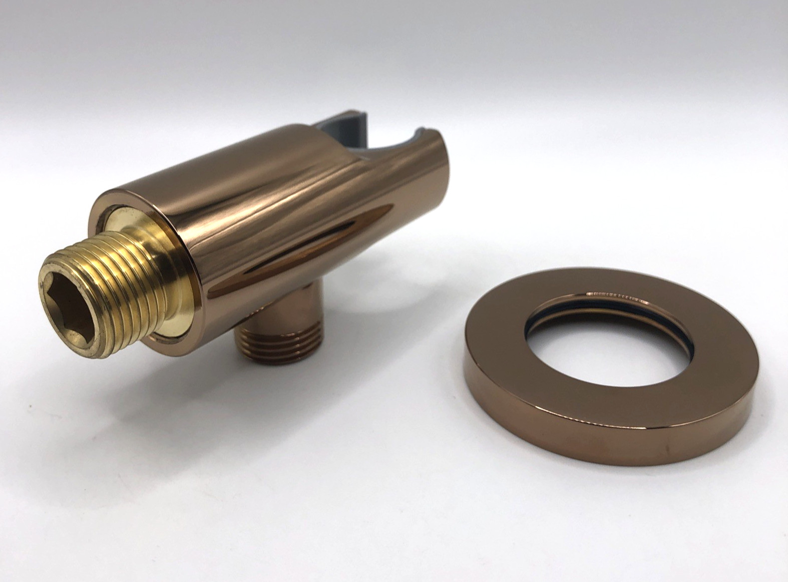Omnires Shower Elbow Polished Copper 8873CP With Handheld Bracket Outlet Wall