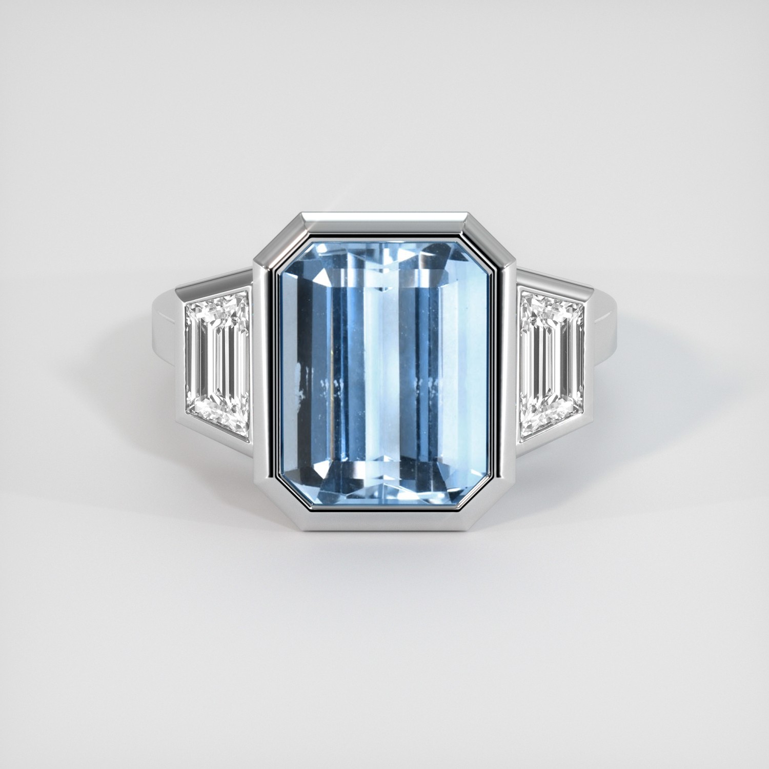 Brazil Emerald Cut Blue Aquamarine 18K White Gold Ring 7.61CT