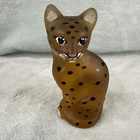 Fenton Autumn Gold Satin Glass Mother Leopard  Hand Painted D Wright