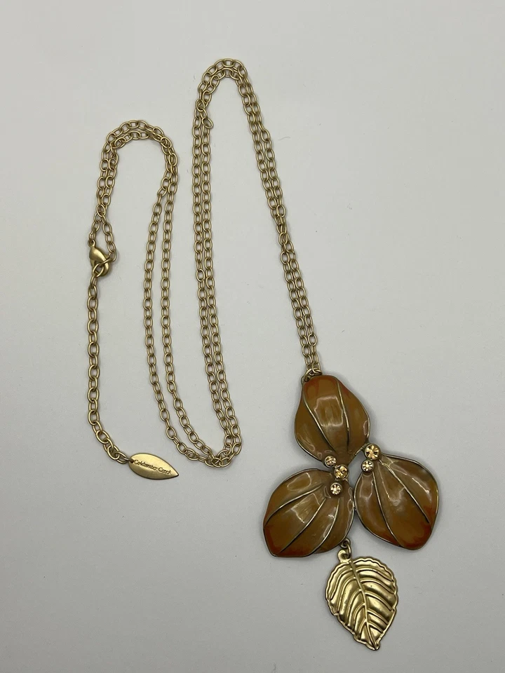 Ожерелье Coldwater Creek золотистое с желтовато-коричневыми/оранжевыми листьями и золотыми кристаллами 32 дюйма - Изображение 3 из 4