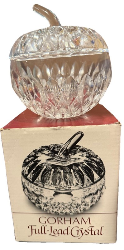 Gorham Full Lead Crystal Althea Apple Shaped Lidded Candy Dish Vintage Old Rare