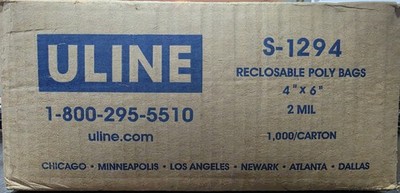 ULine Reclosable Bags S-1294 2 Mil 4x6  Box Of 1000 Zip Bags FREE SHIPPING